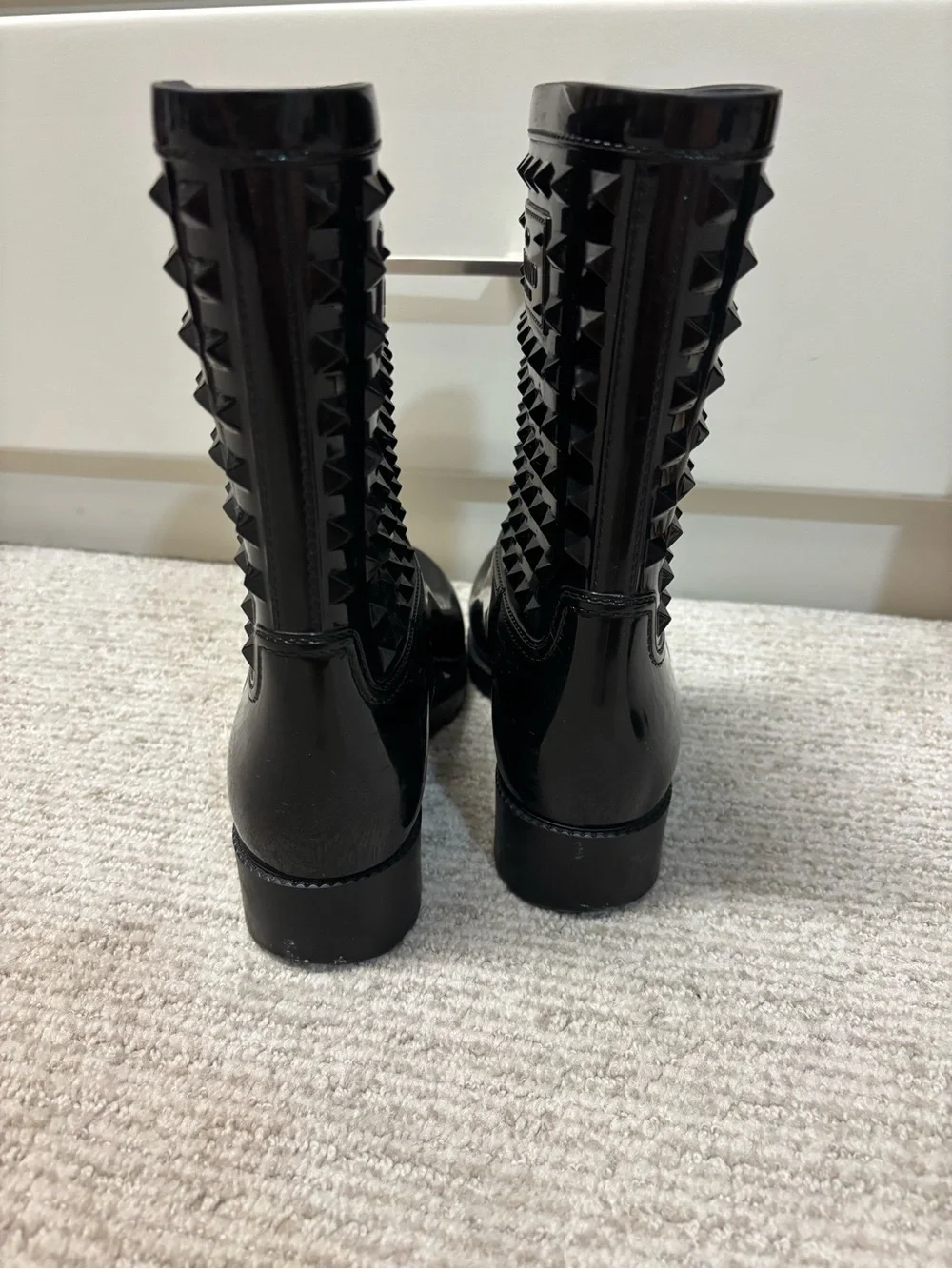 Valentino Black Studded Glossy Rain Boots